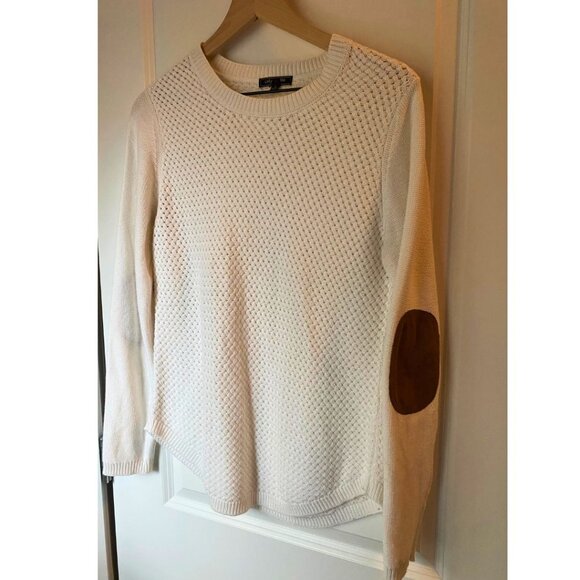 Lety & Me Josey Elbow Patch White Loose Fit Sweater Women's Size Small - Picture 4 of 9